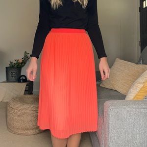 Orange Pleated Midi Skirt